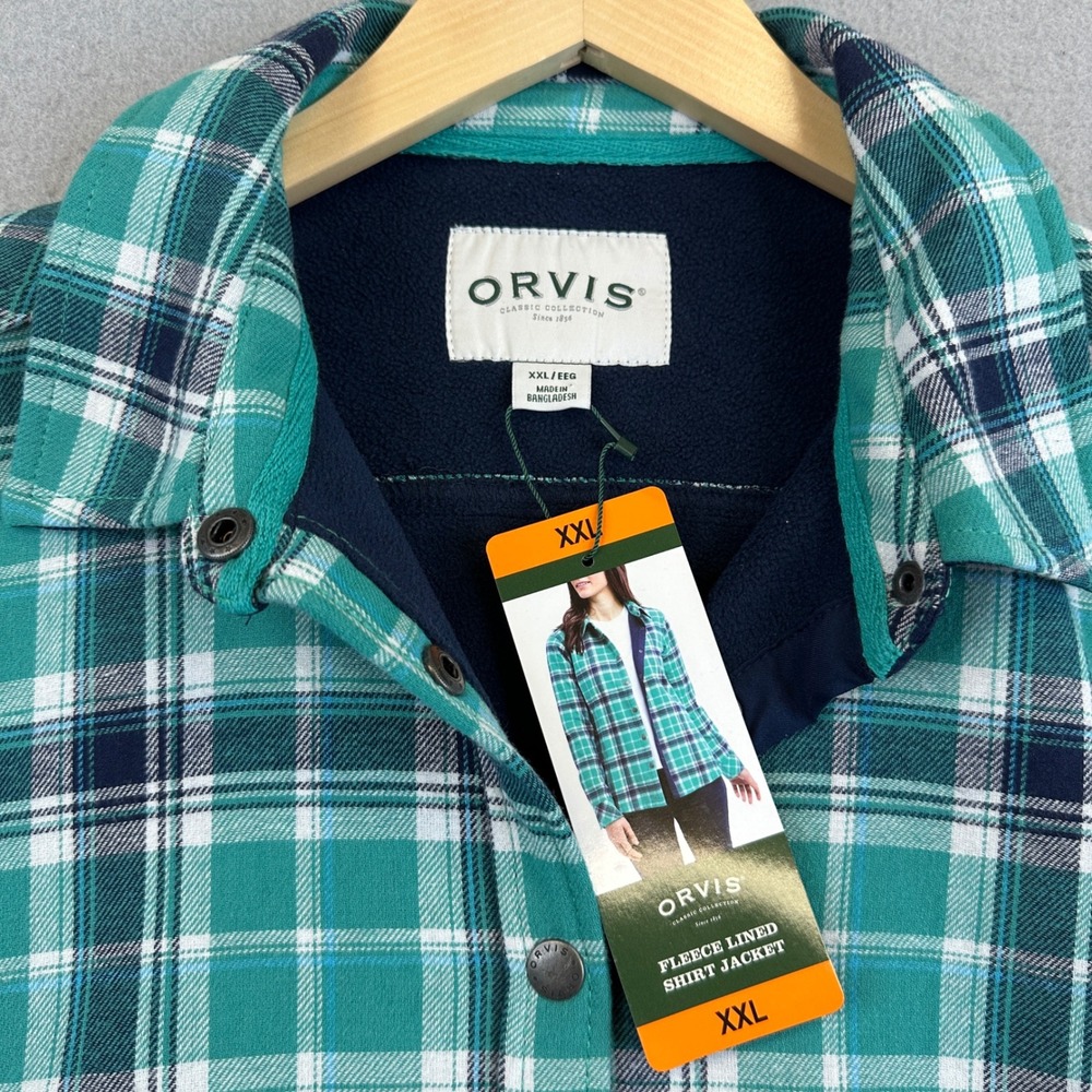 NEW Orvis Shacket Women XXL Green Plaid Fleece Lined Flannel Snap Front Outdoor - Picture 4 of 9